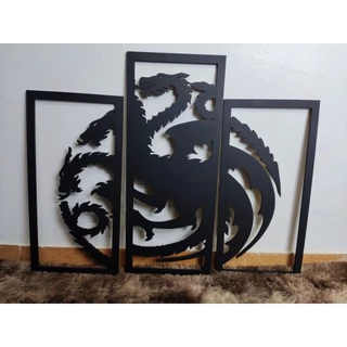 Trio Quadro Targaryen 3 quadros Game of Thrones House dragão serie