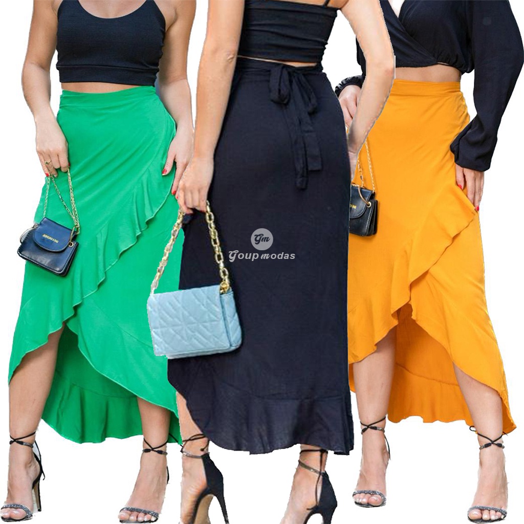 Saia Envelope Maxi Transpassada de Amarrar Moda Blogueira