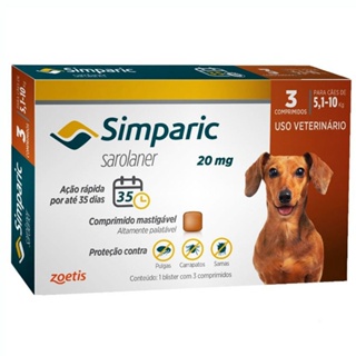 Simparic Antipulgas e Carrapatos Caes 5,1 a 10kg c/3 Comprimidos