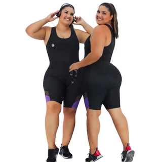 Macacão Fitness Curto de Short Suplex sem Transparencia com Elastano PLUS SIZE