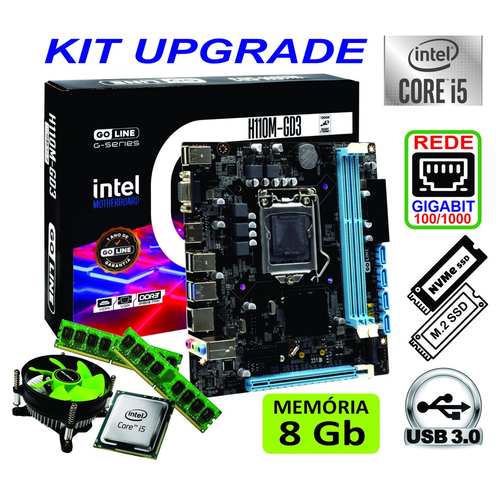 Kit Upgrade INTEL i5 6600 3.3ghz + placa Mãe 1151 + memória 8gb ou 16Gb DDR3 + cooler - TUDO NOVO