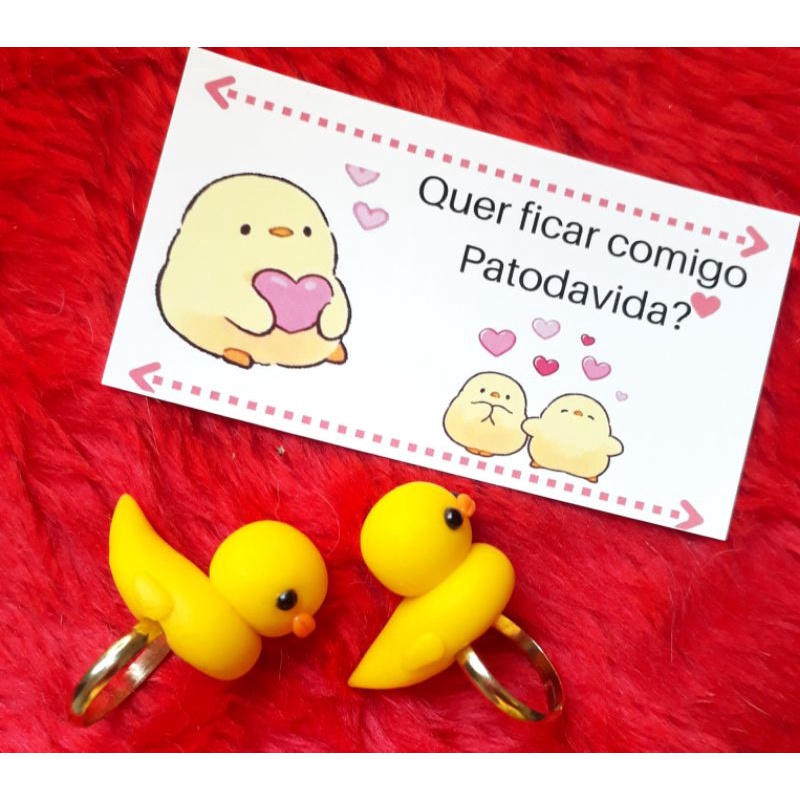 Par Alianças Patodavida De Patinho Com Cartão Pedido Namoro Casamento Artesanal