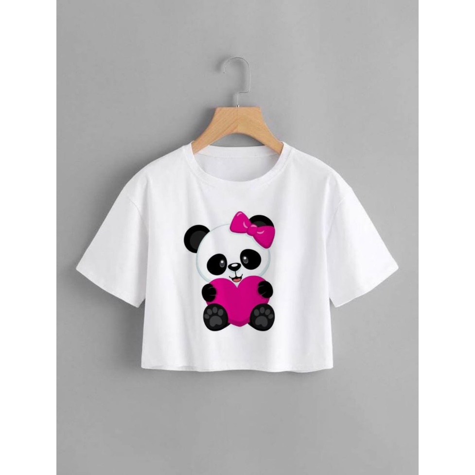 Camiseta Feminina Modelo Cropped PANDA CORAÇÃO NA MÃO | Shopee Brasil