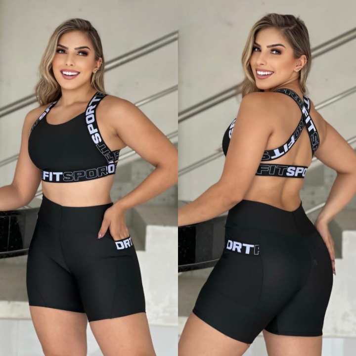 Conjunto Feminino Top Academia Fitness Detalhe no bolso em SUPLEX Treino  CrossFit Aeróbica