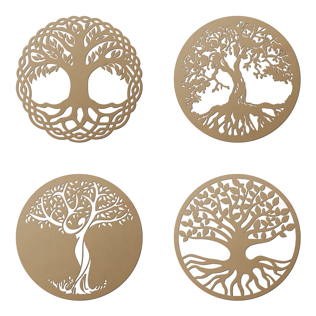 4 Mandalas Árvore da Vida mdf Cru Escultura 50x50 cm