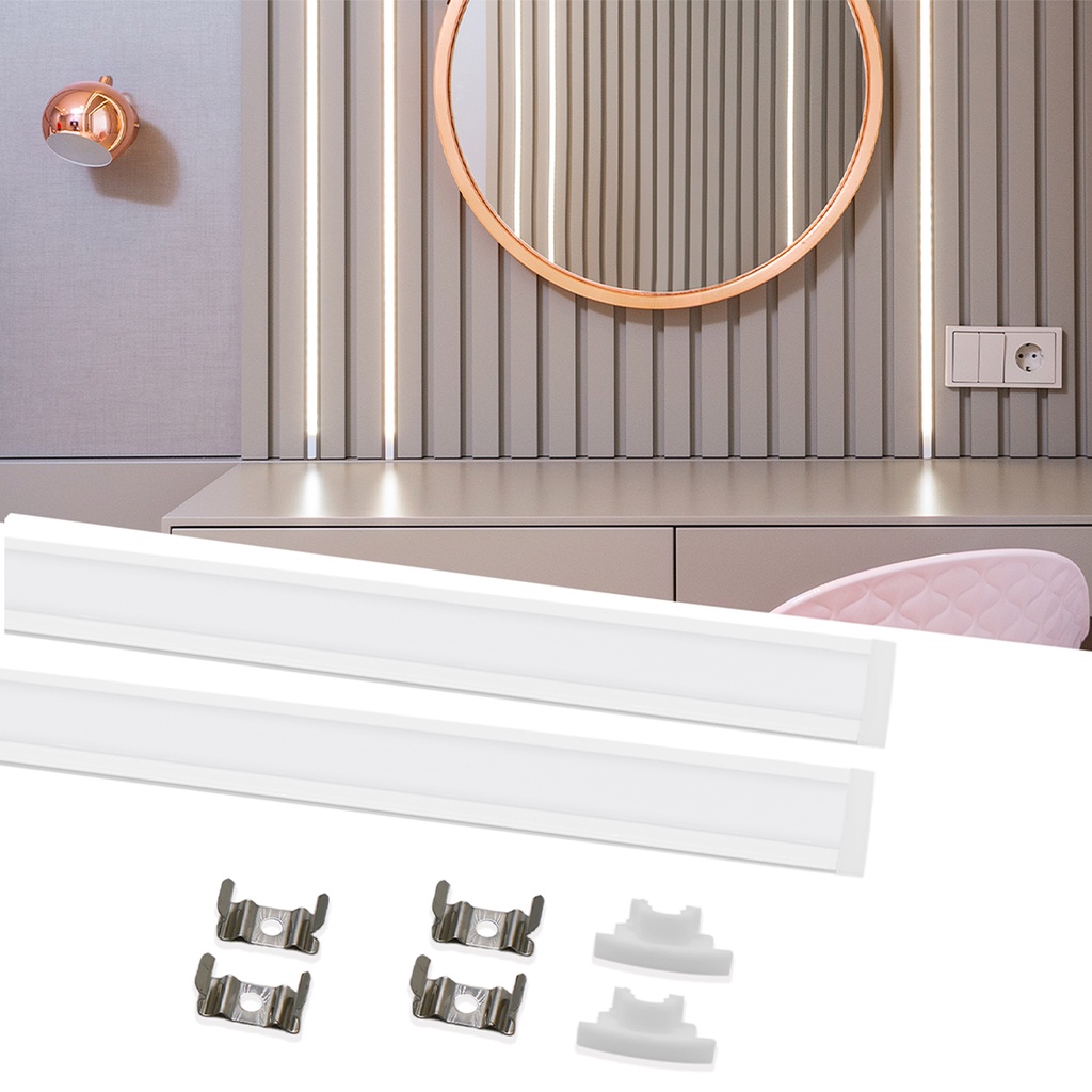 Kit 2 Metros Perfil Branco Para Fita Led Embutir Alumínio Slim