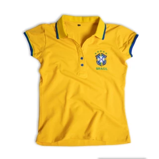 Polo Feminina Seleção Brasileira brasão Bordado Plus Size Copa do Mundo 2022 Qatar