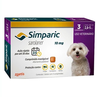 Simparic Antipulgas E Carrapatos Caes 2,6 A 5kg c/3 Comprimidos