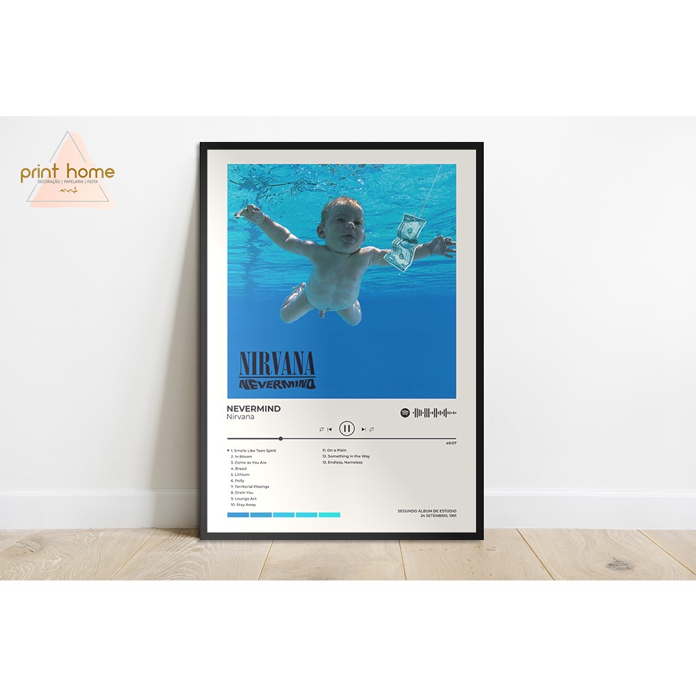 Quadro Placa MDF Spotify Álbum Nirvana Nevermind