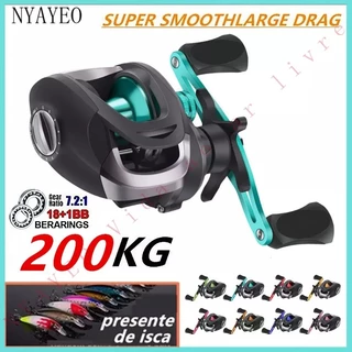 Carretel De Pesca Metálico NYAYEO Esquerda/Direita Com Sistema De Freio Duplo 7.2 : 1 Fundição De Rolamento De Alta Velocidade 18lb 8 Cores