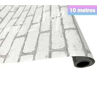 papel contact adesivo parede  tijolo tijolinho branco fosco 10 metros*45cm