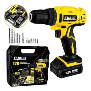 Parafusadeira e Furadeira à Bateria 12V Bivolt Kit com Maleta e Acessórios Evald