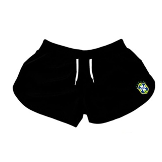 Short Tactel Feminino Brasil Com Bolso Copa Moda Praia Academia