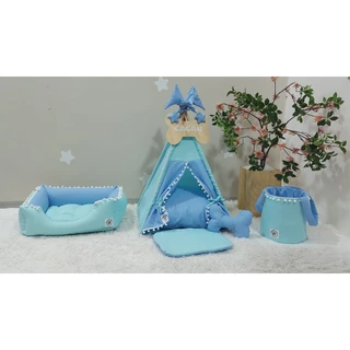 Kit Cabana Pet Completo Casinha Cama Almofada Pet Cesto Organizador Plaquinha Personalizada