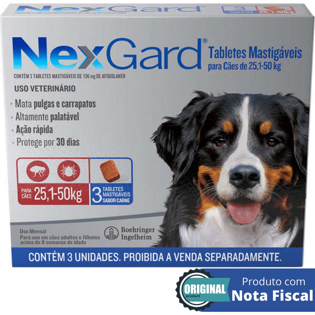 Nexgard Antipulgas E Carrapatos Caes 25 1 A 50kg Com 3 Tabletes Shopee Brasil