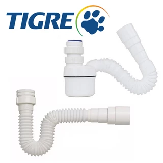 Sifão Universal Sanfonado e Ajustável Copo Tigre Flexível Multiuso PVC Ralo, Pia, Tanque e Lavatório