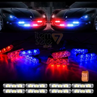 GIROFLEX EStrobo luz de Grade Frontal 08 Farol 3 Leds 12v Controle Viatura AZUL E VERMELHO