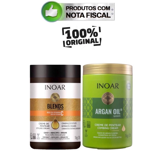 KIT CREME DE PENTEAR INOAR BLEND VIT C 1KG+CREME DE PENTEAR INOAR ARGAN ...