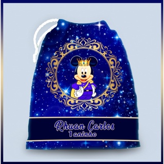 10 Sacolinhas personalizada tecido tema Mickey Realeza 29cm x 19cm
