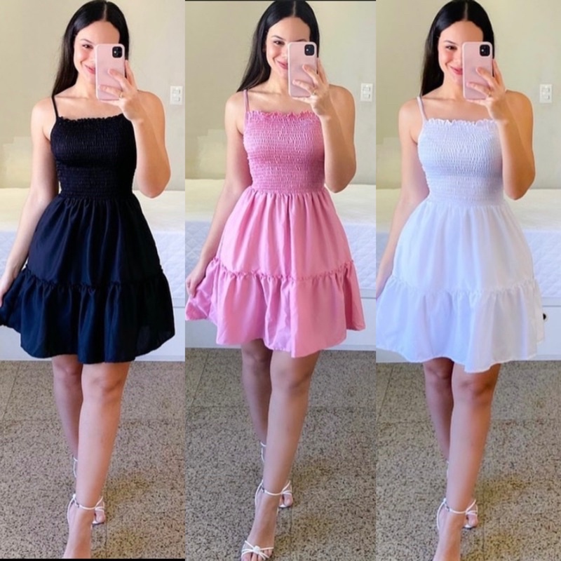 Vestido Curto Com Babado Alcinha Elastex Soltinho
