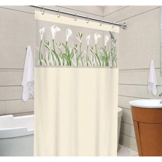 Cortina de Box 100% PVC C/ gancho Copo de Leite Bege Vida Pratika Varão Maxeb