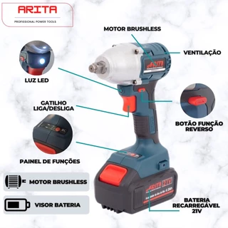 Chave De Impacto Parafusadeira Arita C/ 02 Baterias 21v Íon-lítio CIW21V