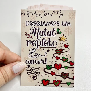 Cartao de Agradecimento Desejamos Um Natal Repleto de Amor - Embalagem com 50 ou 100 unidades