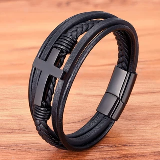 Pulseira De Couro Masculino Clássico De Aço Inoxidável Multicolor 19/21/23cm Escolha Presentes De Natal Bonitos