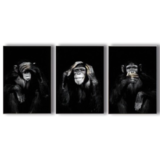 Quadros Decorativos - 3 Telas - Macacos Engraçados - 70x40cm