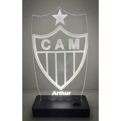 Luminária / abajur de acrílico, Laser Joinville, futebol / 20cm com a