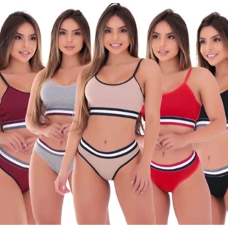 kit 5 conjunto feminino top com calcinha microfibra forrado