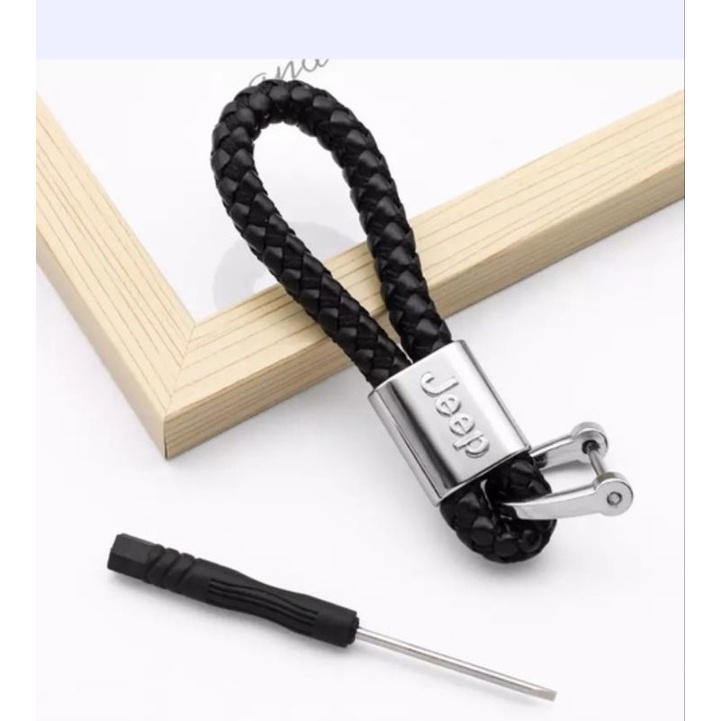 Chaveiro Jeep Couro Trançado Preto Acessório Compass Renegade Wrangler