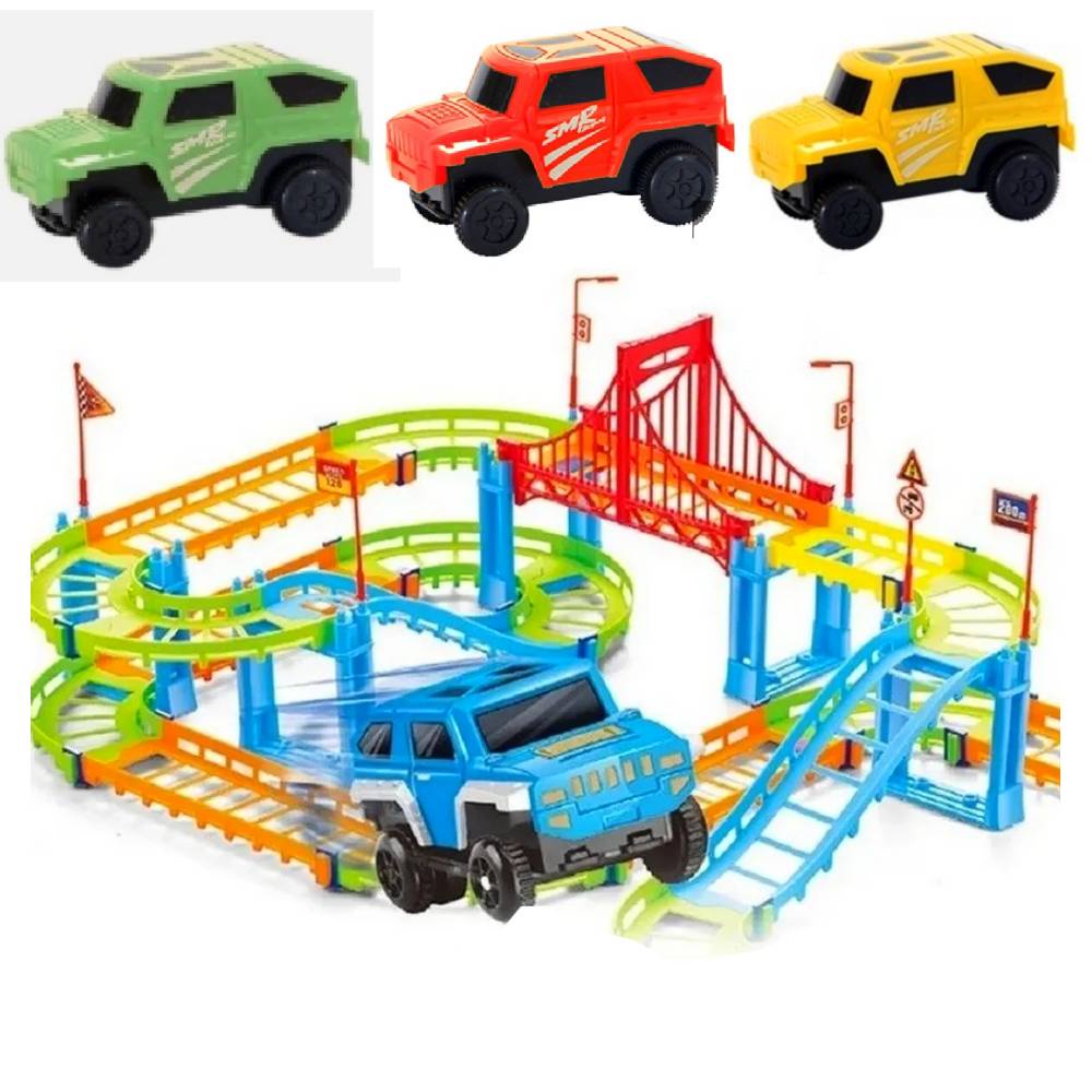 Mini Pista Track Pra Montar 26 Pcs Com 1 Carrinho Colorido