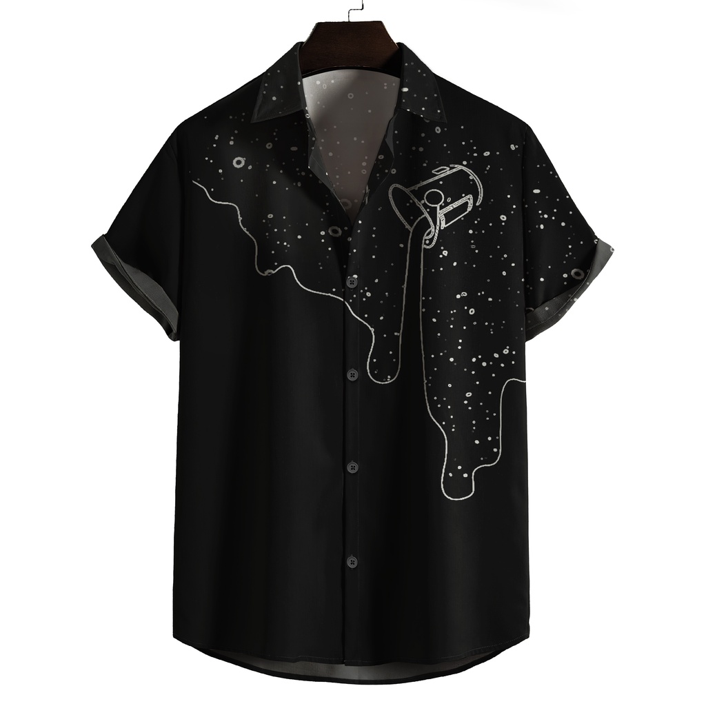 Camisa de botão preta balde de tinta universo espaço estrelas