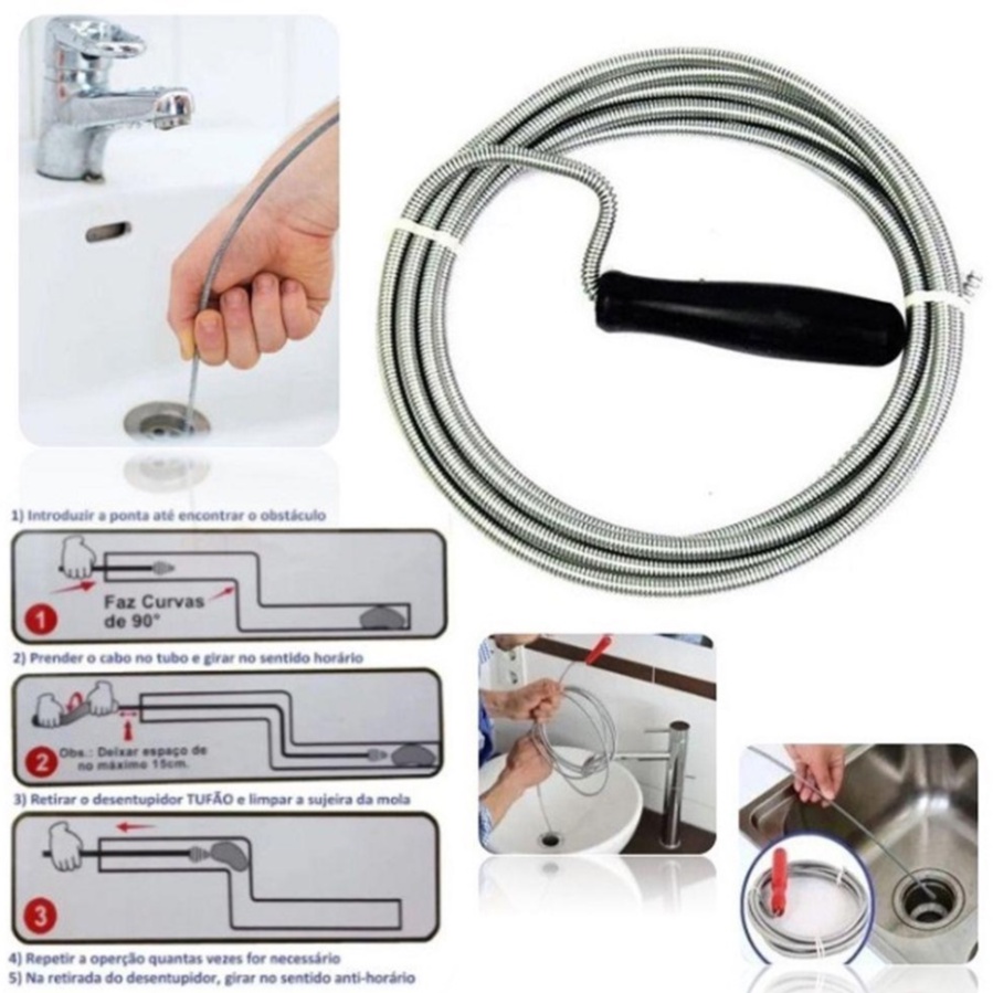 Desentupidor Manual Pia De Cozinha Desentupir Ralo Banheiro | Shopee Brasil