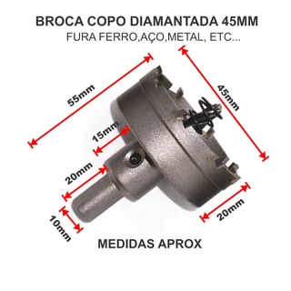Broca Serra Copo, 45mm, P/ Furo, Aço Inox - Ferro - Metais