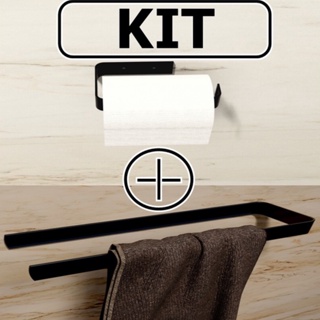 Kit porta papel higiênico + porta toalha de rosto metal