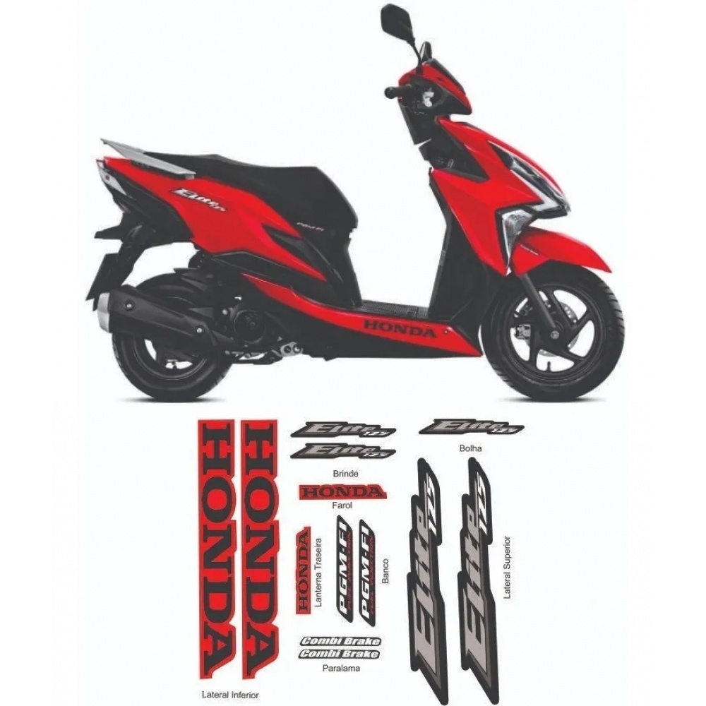 Kit Adesivos Faixas Moto Honda Elite 125 2019 a 2021 Vermelha Jogo ...