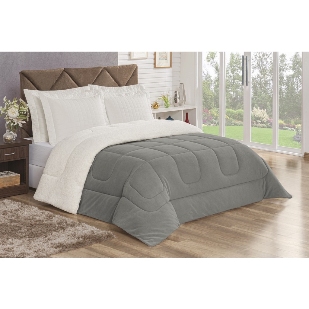 Coberdrom Edredom Aspen Pele De Carneiro Casal Queen Sherpa Dupla Face