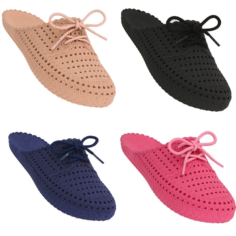 Mule Feminino Crochê Sapatilha Branco Confortável Bico Redondo