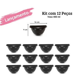 Kit Com 12 Vasos de Parede para Jardim Vertical suculentas Preto - 450 ML