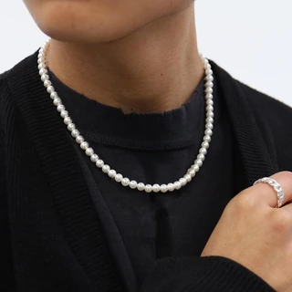 novo na moda imitação de pérola colar masculino temperamento simples feito à mão strand grânulo colar para presente de jóias