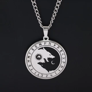 Vintage Nordic Viking Moda Nórdica Masculina Runa Lobo De Aço Inoxidável Colar Jóias Acessórios Locomotiva Presente