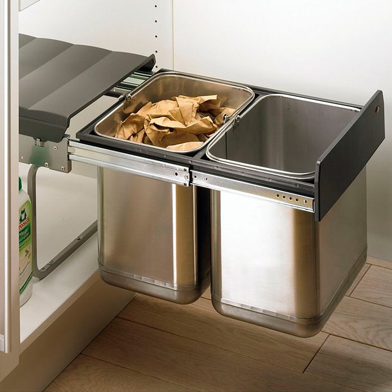 Lixeira Dupla em Aço Inox Alta Qualidade Garantida (DUO II - 400) Importada Hettich