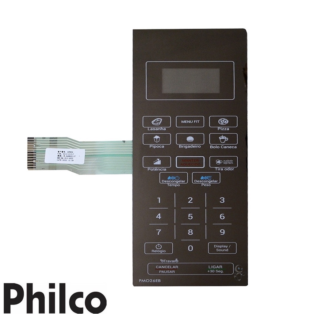 pelicula de comando MEMBRANA TECLADO MICROONDAS PHILCO PMO26EB INOX  espelhada