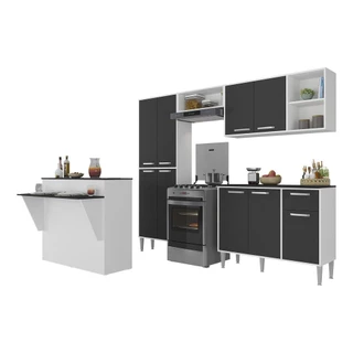 Cozinha Completa c/ Bancada Siena Multimóveis MP2040 Branca/Preta