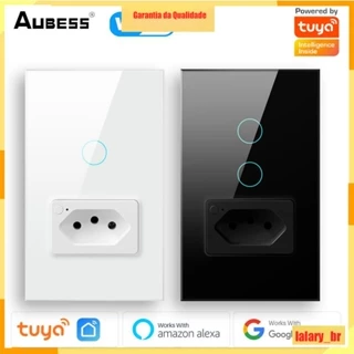Interruptor Touch Inteligente Tomada WiFi Brasil Soquete padrão painel Preto/Branco de vidro funciona com Tuya Alexa Google