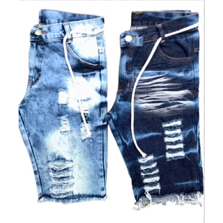 Kit Bermudas Masculina Jeans Rasgada Desfiada Atacado