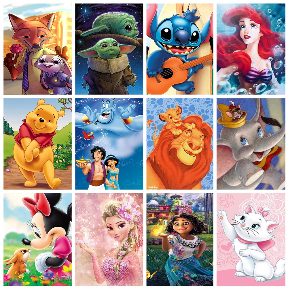 Disney-Pintar por número com moldura para adulto, desenhos animados da  princesa mickey, desenho por números