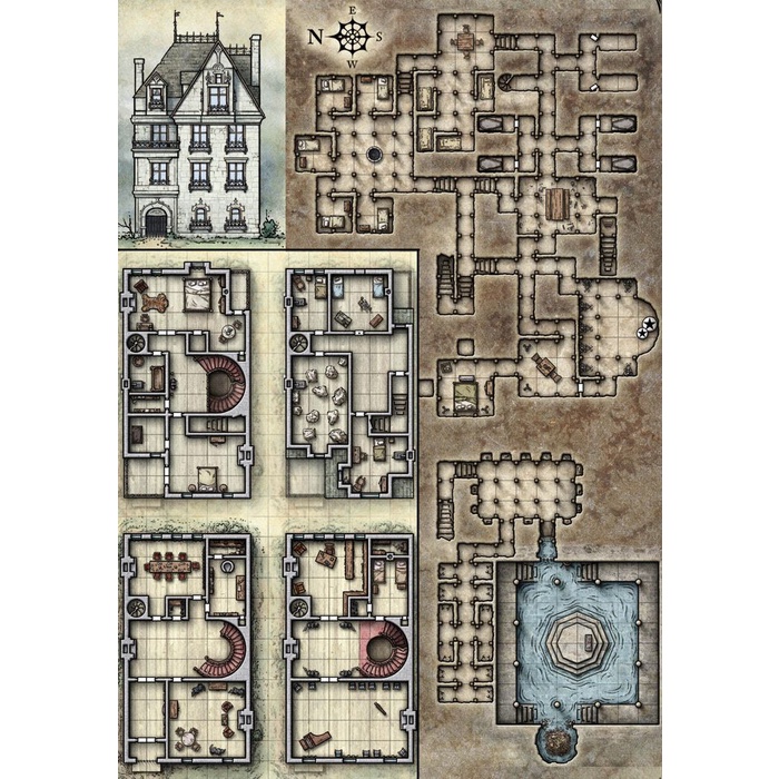 Grid em tecido RPG Curse of Strahd - Death House Gigante 98cm x 78cm (dungeons and dragons) Playmat battlemap